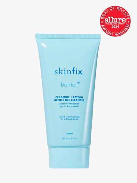 cleanser in branded blue tube with cap on light gray background with red and white 2024 allure best of beauty seal